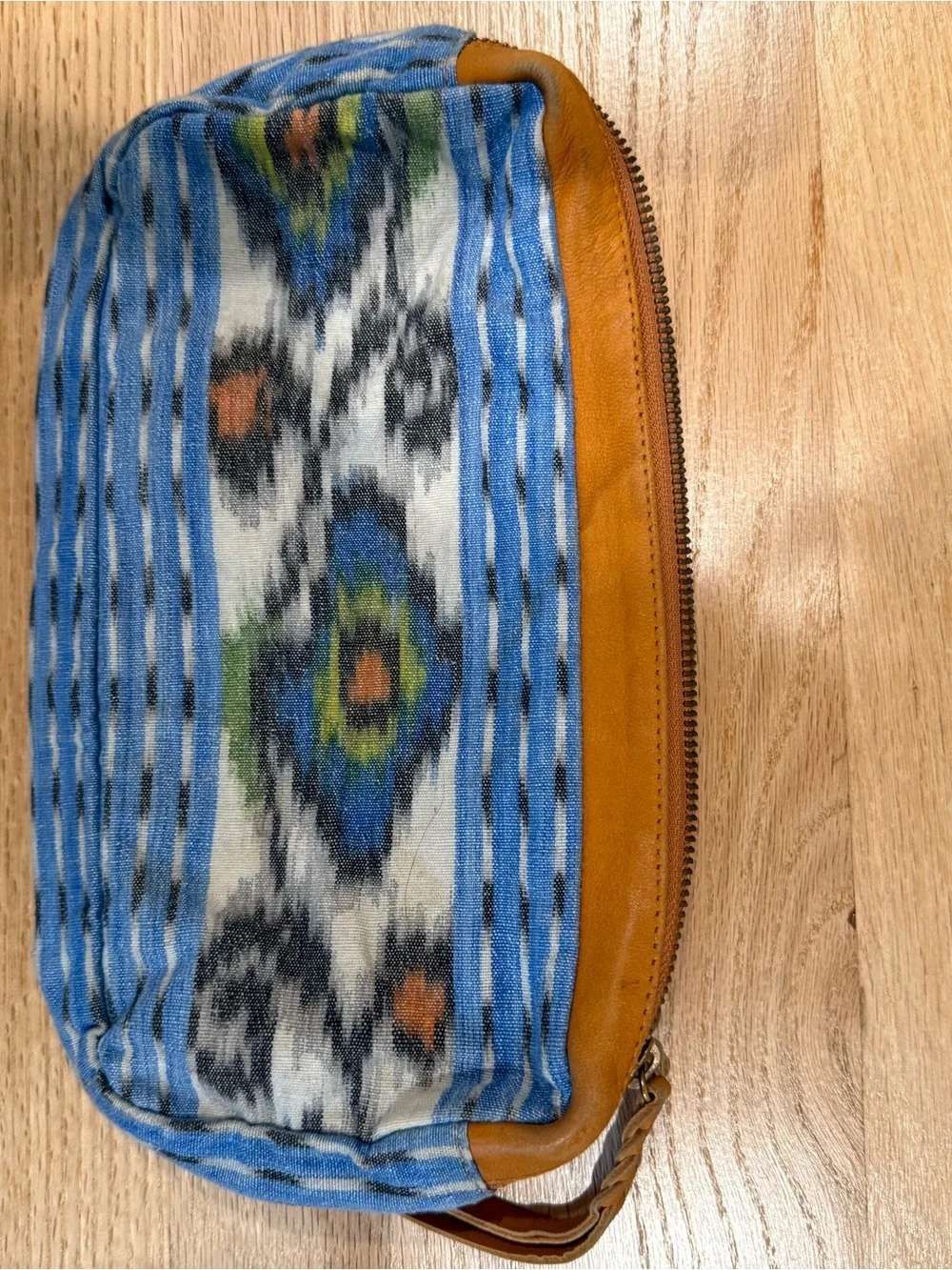 Kerry Grima blue pattern small bag , with leather trim